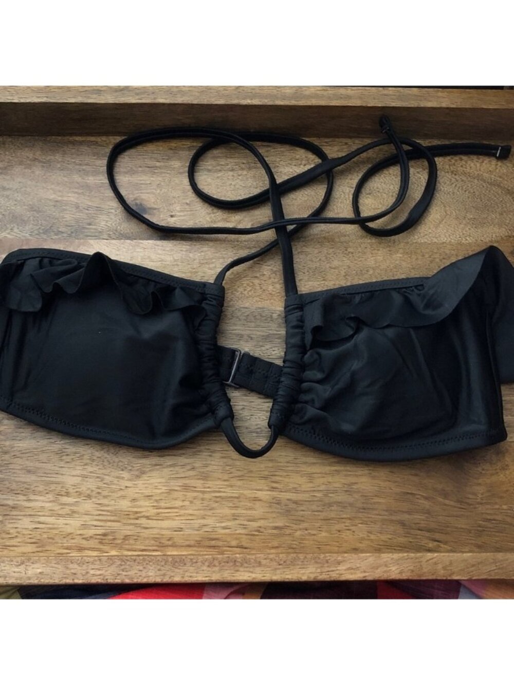 aerie Black Ruffle Bandeau Bikini Top
